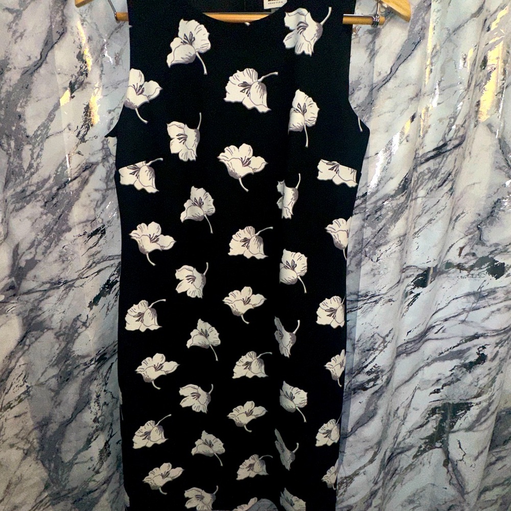 Anne Klein Black Mini Dress with White Floral Sleeveless Coastal Grandma 6 - Picture 8 of 12